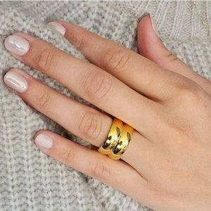 Size 7 Gold Plated Stainless Steel Wide Double Band Chunky Ring‎